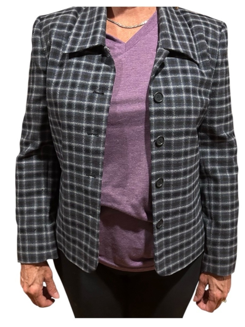 Amanda Smith Gray Plaid Button-Front Blazer